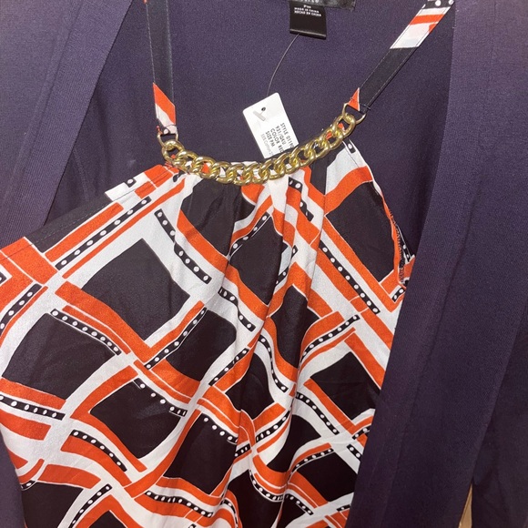 NWT career top- tank built into 3/4 sleeve navy blue cardigan. PM size - Picture 3 of 3